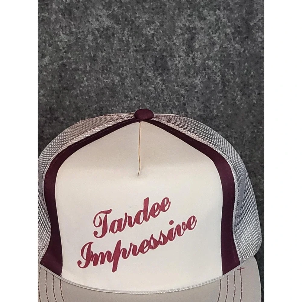 Vintage Headwear Trucker Hat Tardee Impressive White Burgundy Snapback 80s Retro